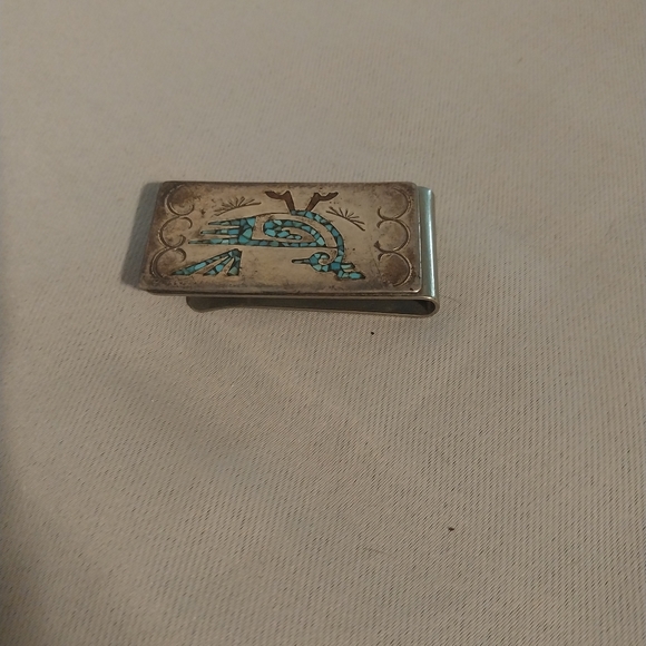 Sterling silver Navajo money clip with turquoise inlay - Picture 3 of 5